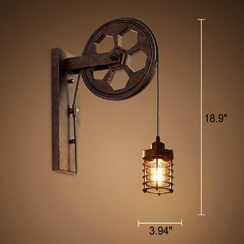 Retro Industrial Iron Wall Sconce Lamp with Single Pulley Light