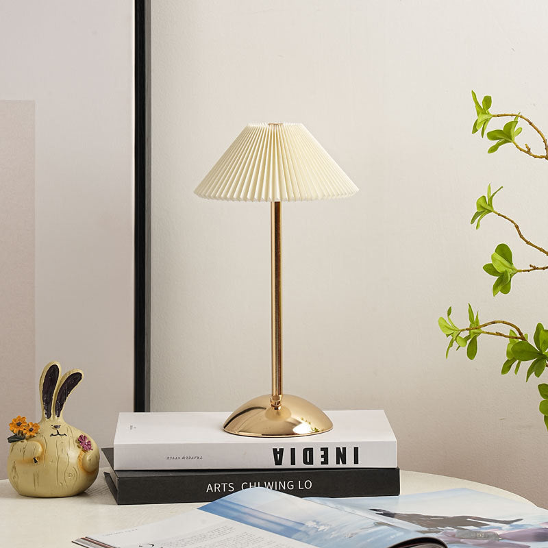 Modern Scandinavian Rechargeable Conic Pleated Table Lamp with 1 Light for Bedside