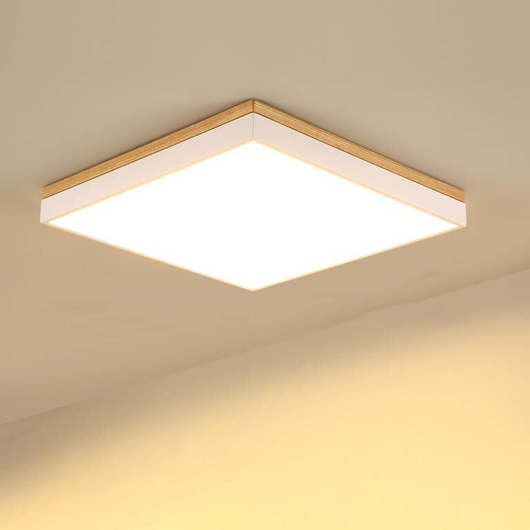 Contemporary Minimalist Solid Wood and Acrylic Square LED Flush Mount Ceiling Light for Living Room