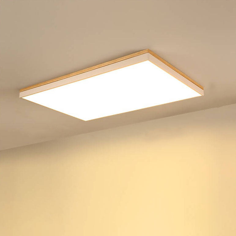 Contemporary Minimalist Solid Wood and Acrylic Square LED Flush Mount Ceiling Light for Living Room