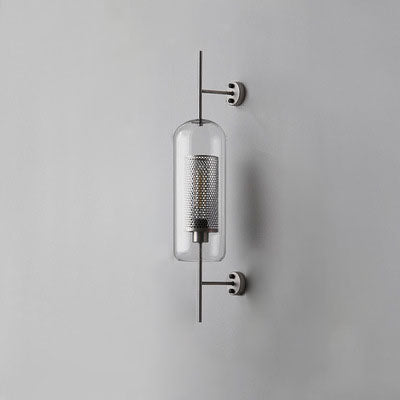 Modern Industrial Cylinder Glass Shade Wall Sconce Lamp with Iron Finish Frame - 1-Light Design for Bedroom