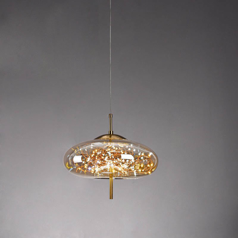 Modern Scandinavian Oval Glass Cylinder Pendant Light - 1-Light Fixture for Bedroom