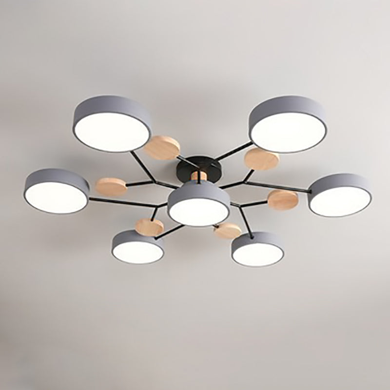 Modern Scandinavian Round LED Semi-Flush Mount Ceiling Light with Molecule Branch Design for Living Room