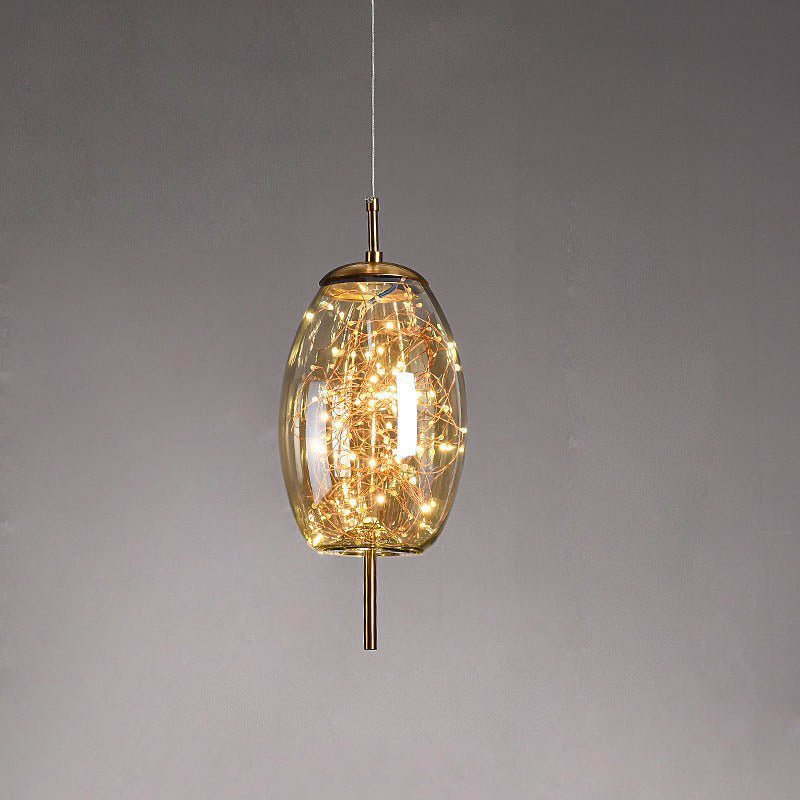 Modern Scandinavian Oval Glass Cylinder Pendant Light - 1-Light Fixture for Bedroom