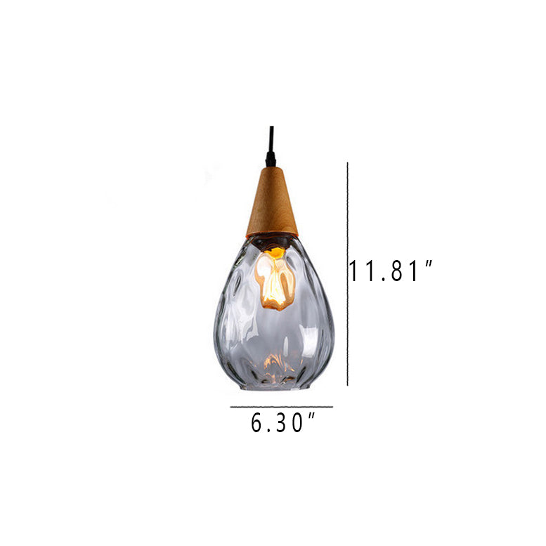 Drop-Shaped Pendant Light with Water Ripple Glass - 1 Light