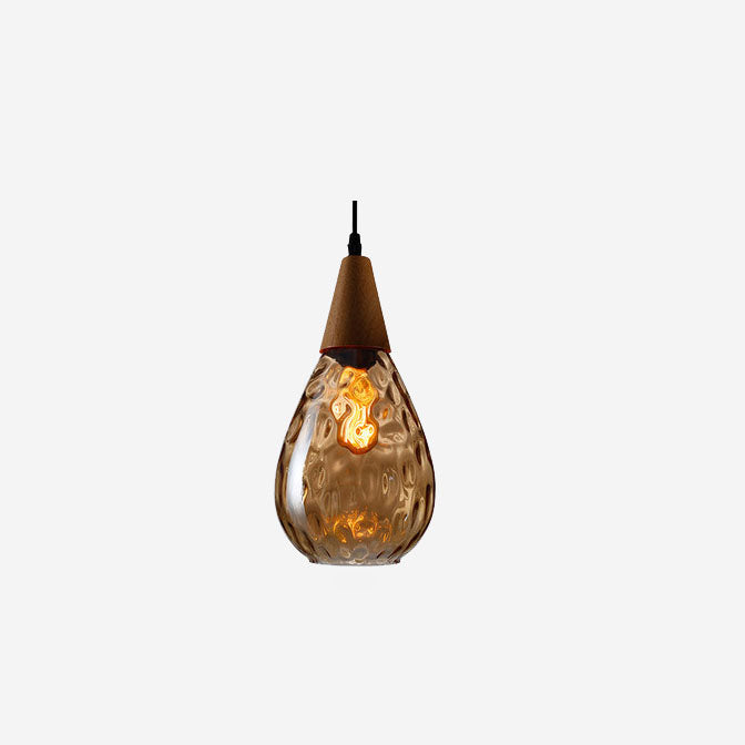 Drop-Shaped Pendant Light with Water Ripple Glass - 1 Light
