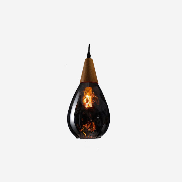 Drop-Shaped Pendant Light with Water Ripple Glass - 1 Light