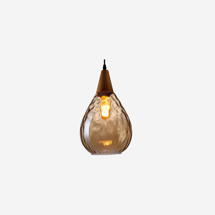 Drop-Shaped Pendant Light with Water Ripple Glass - 1 Light