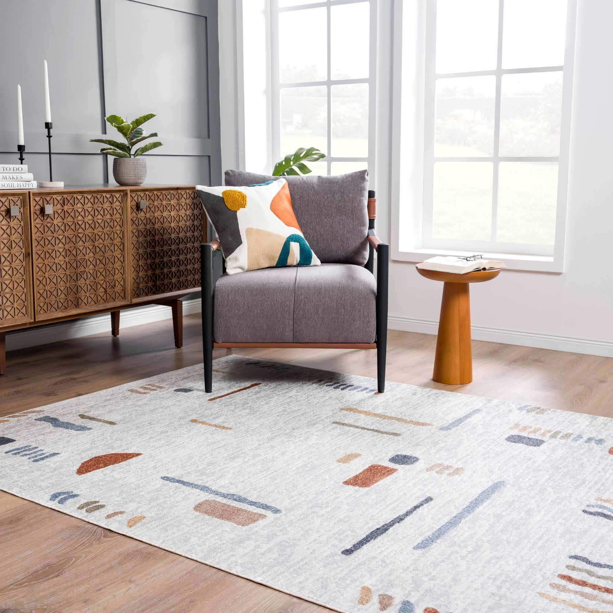 Aria Modern Rug  Machine Washable, Medium Pile Polyester