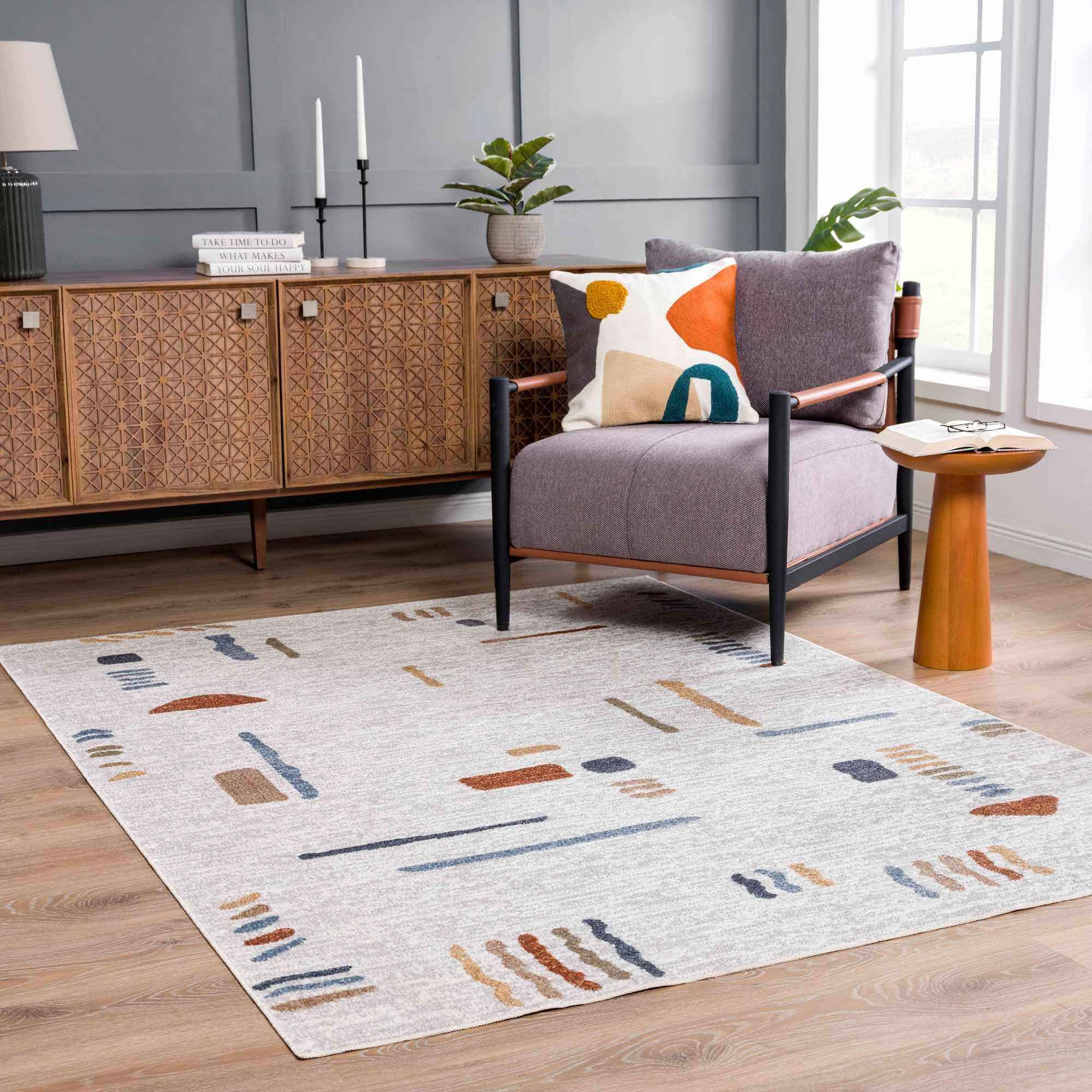Aria Modern Rug  Machine Washable, Medium Pile Polyester