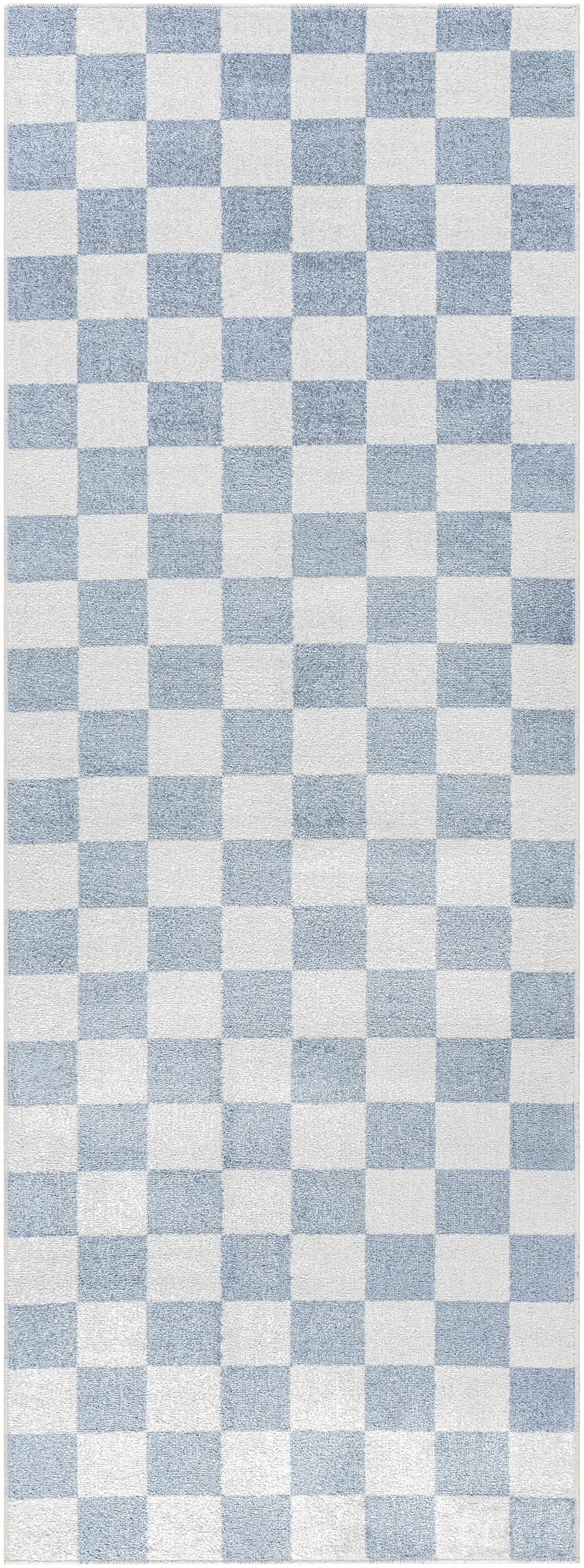 Bento Blue Checkered Rug  Washable Polyester, Medium Pile