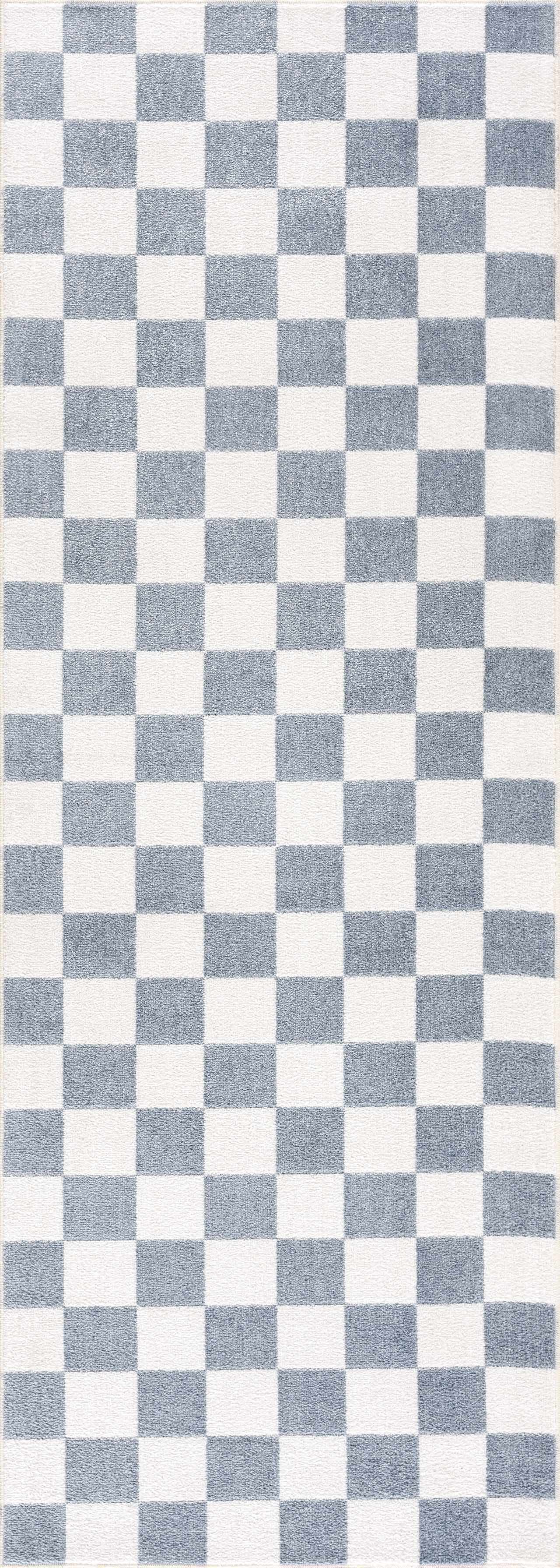 Bento Blue Checkered Rug  Washable Polyester, Medium Pile