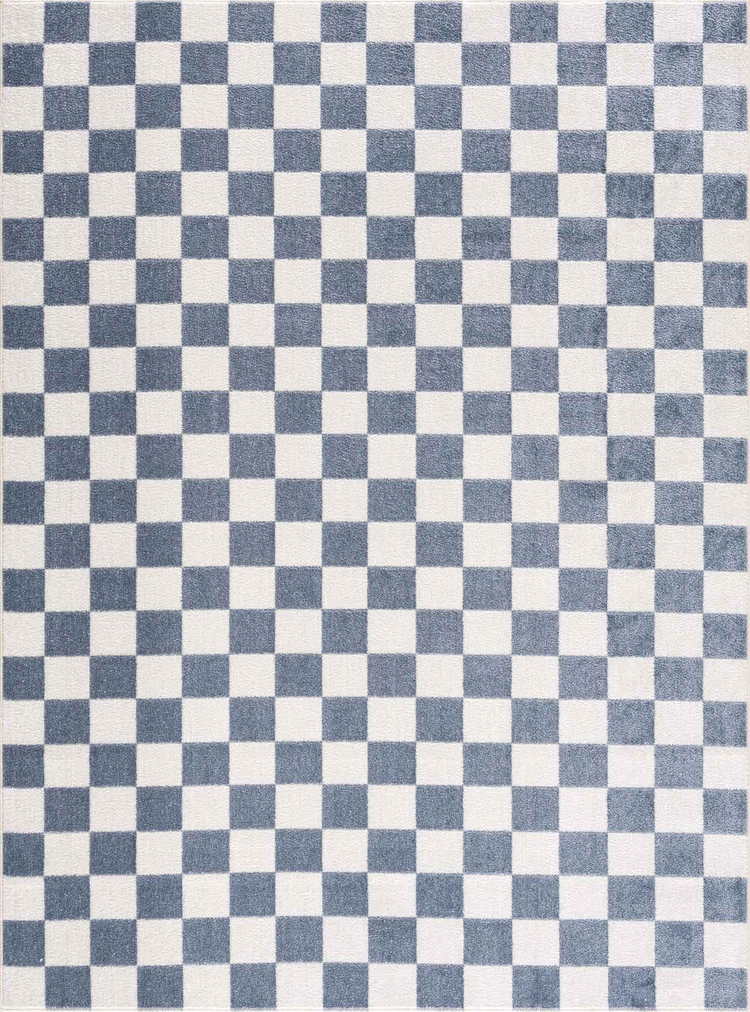 Bento Blue Checkered Rug  Washable Polyester, Medium Pile