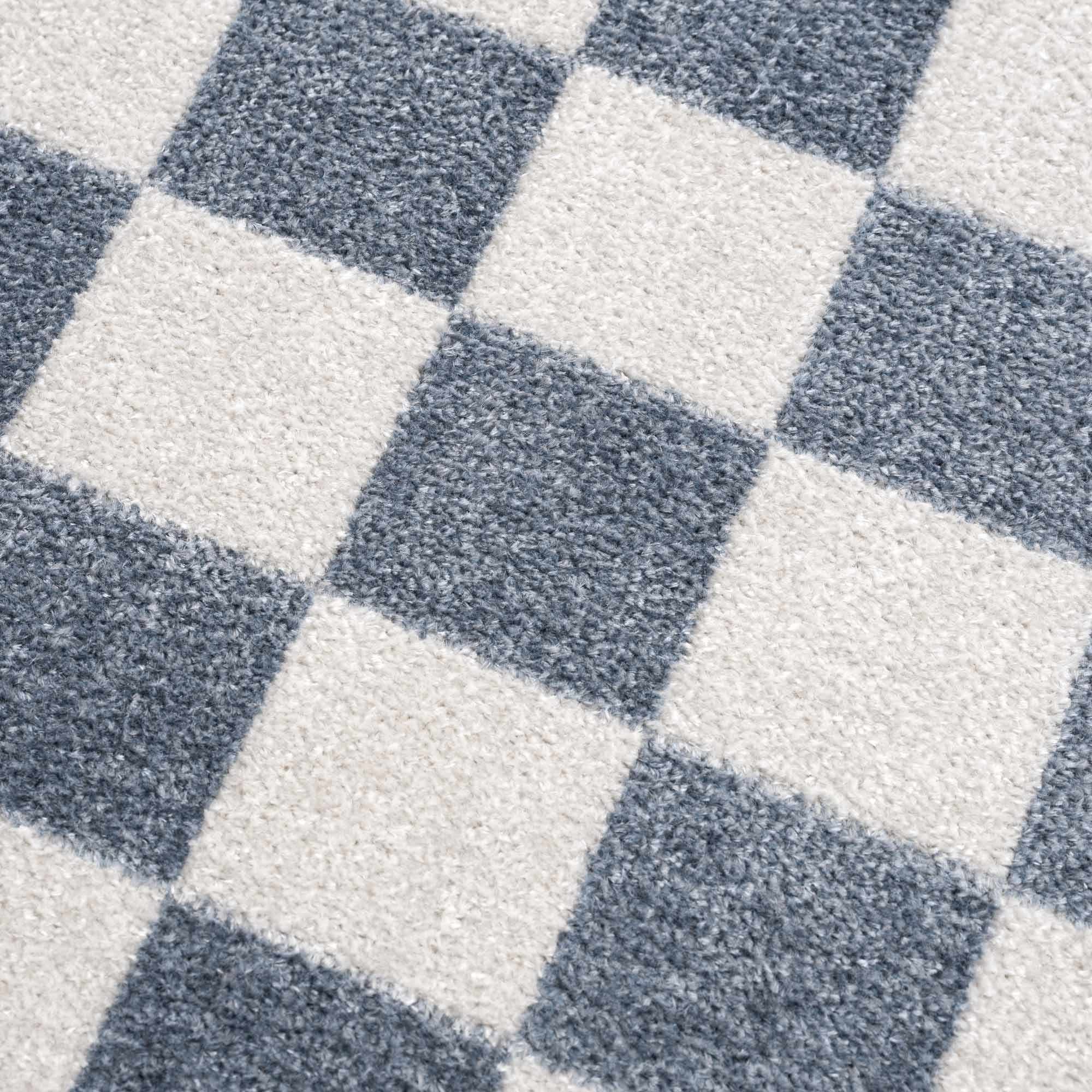 Bento Blue Checkered Rug  Washable Polyester, Medium Pile