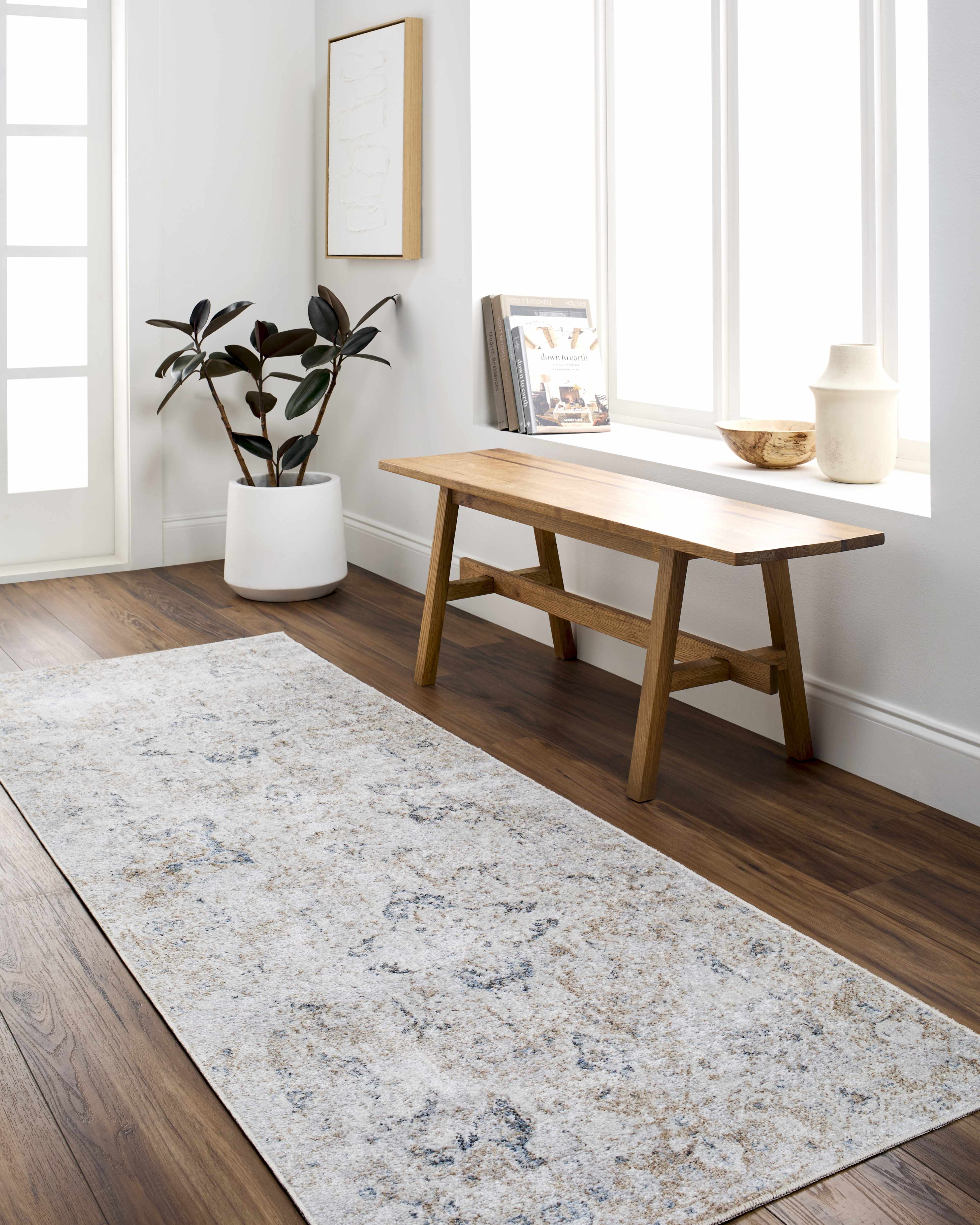 Belo Washable Rug  Machine Woven  Off White, Blue, Tan