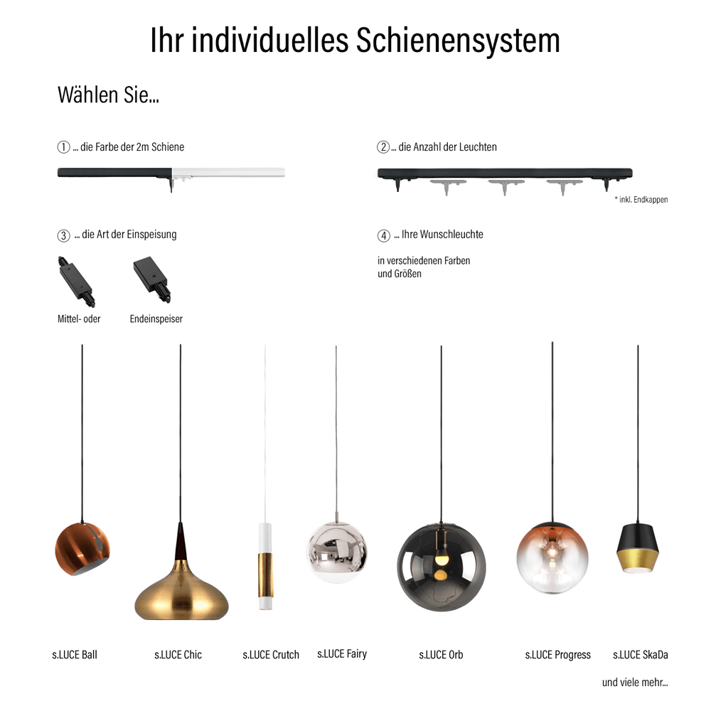 Bela 1-Phase Track System | Customizable Pendant Light Adapter, 2m