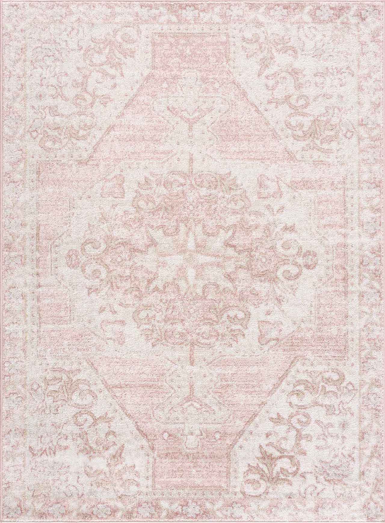 Sora Floral Rug  Machine Woven  Medium Pile  Pale Pink