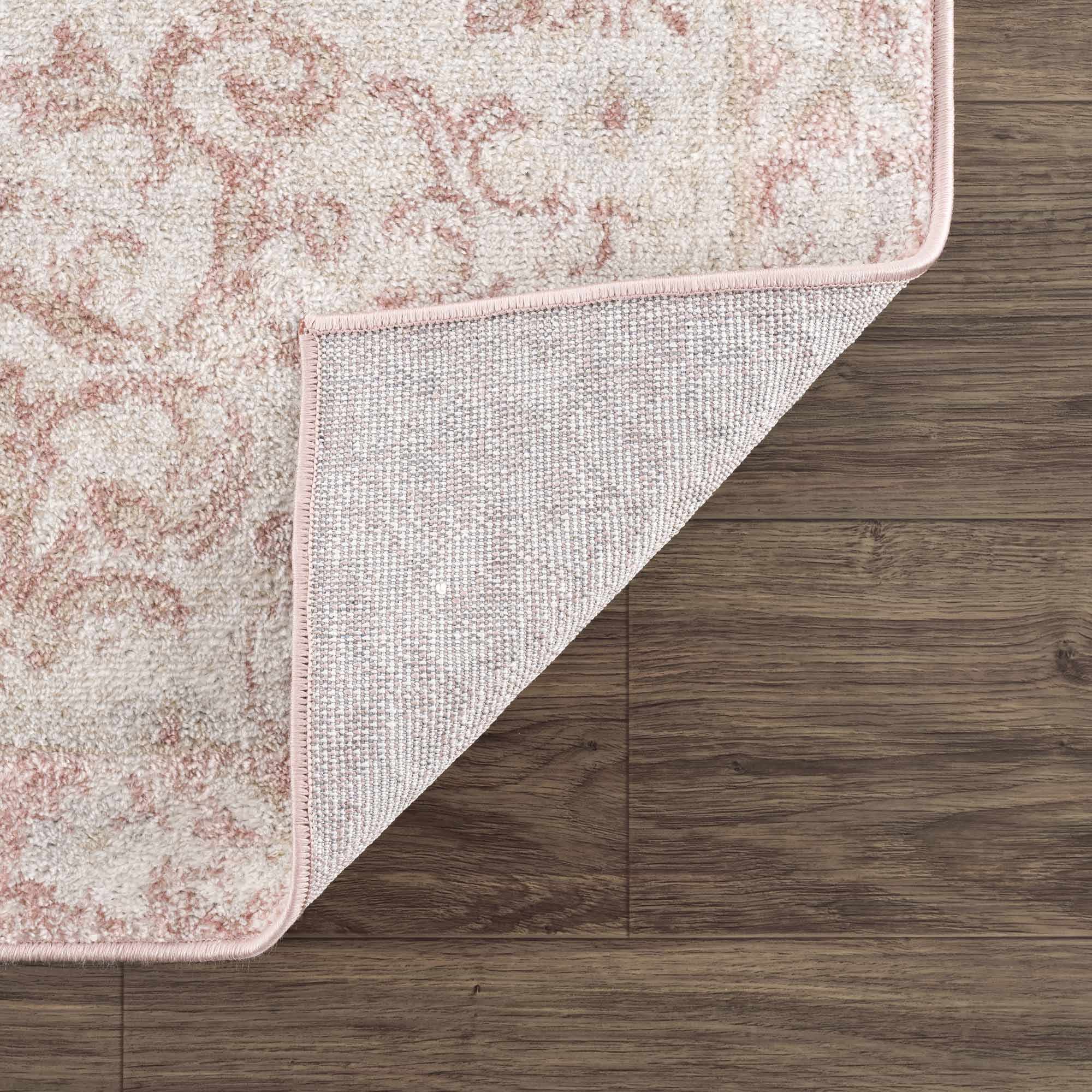 Sora Floral Rug  Machine Woven  Medium Pile  Pale Pink