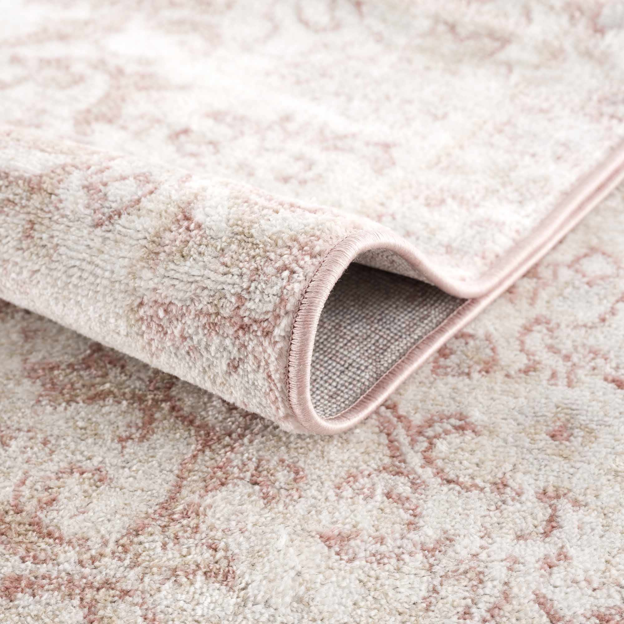 Sora Floral Rug  Machine Woven  Medium Pile  Pale Pink