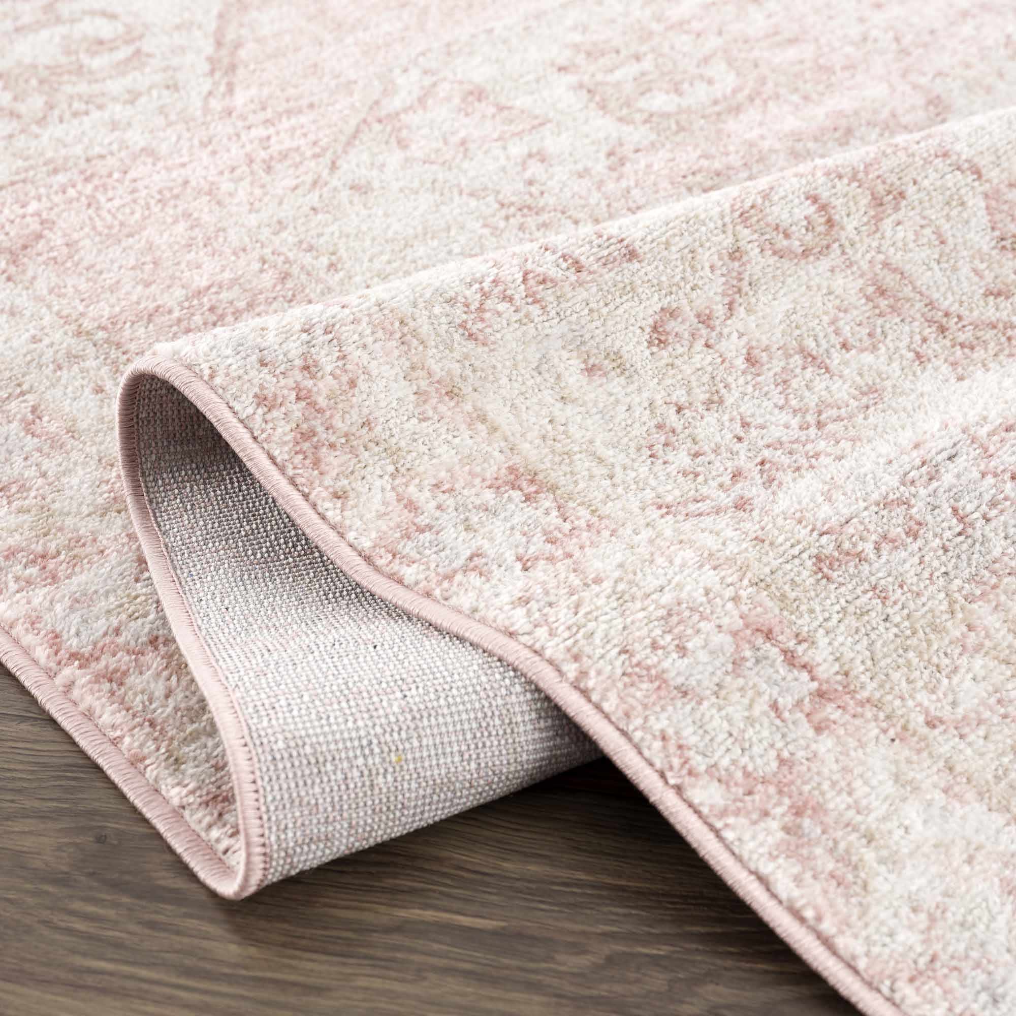 Sora Floral Rug  Machine Woven  Medium Pile  Pale Pink