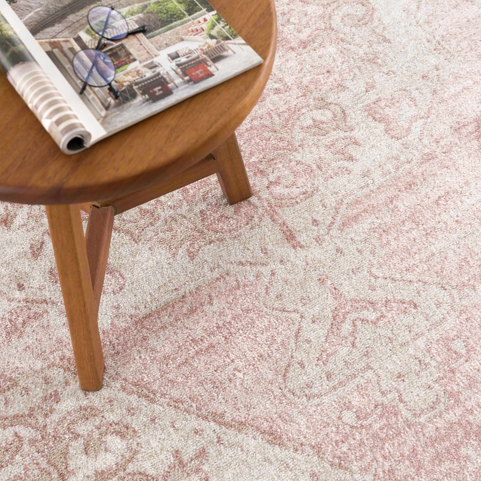 Sora Floral Rug  Machine Woven  Medium Pile  Pale Pink