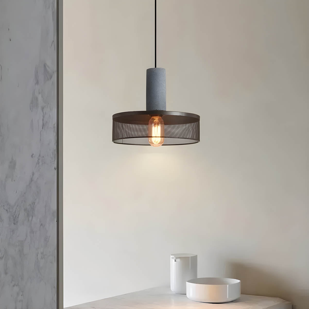 Brix Industrial Pendant Light | Cement & Iron, Adjustable Cable