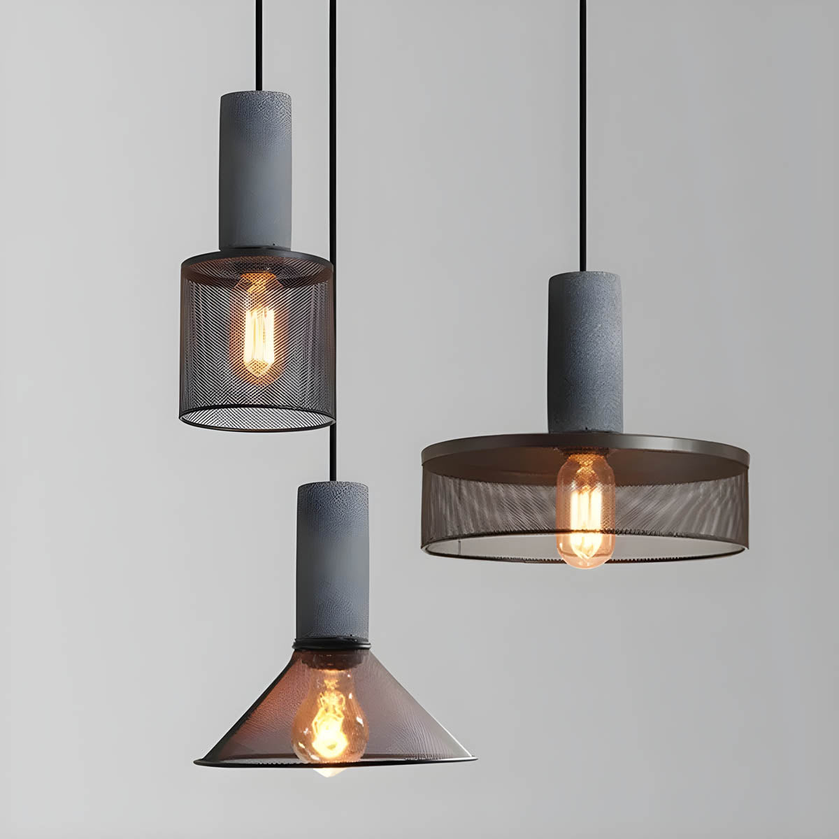 Brix Industrial Pendant Light | Cement & Iron, Adjustable Cable