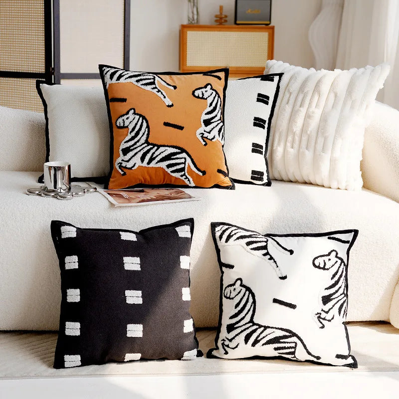 Cavalli Cushion Cover | Embroidered Animal Prints, 45x45 cm