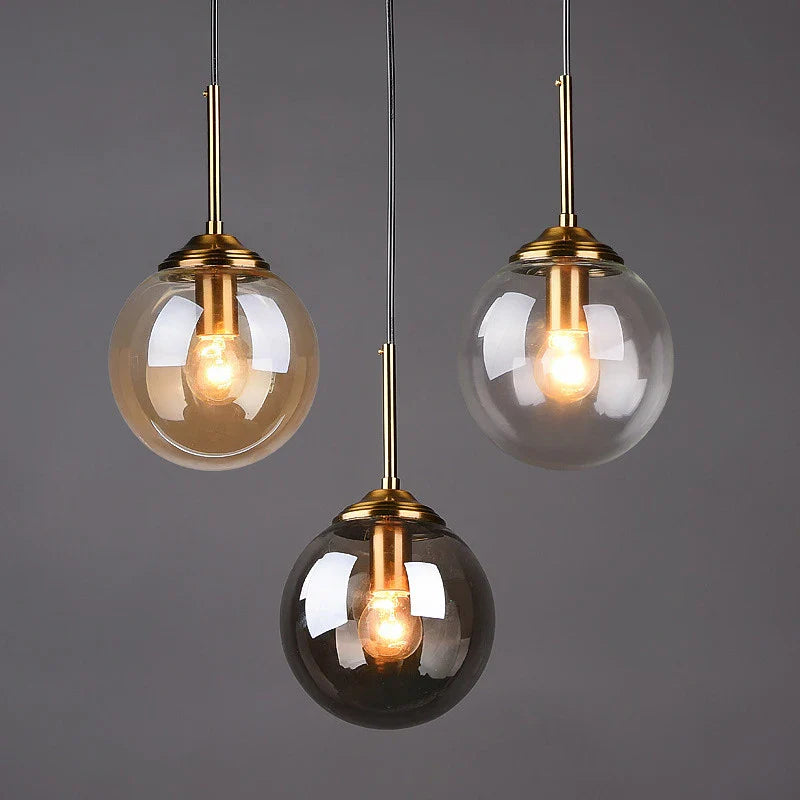 Bela Glass Globe Pendant Light | Adjustable Height, Amber & Smoke Grey