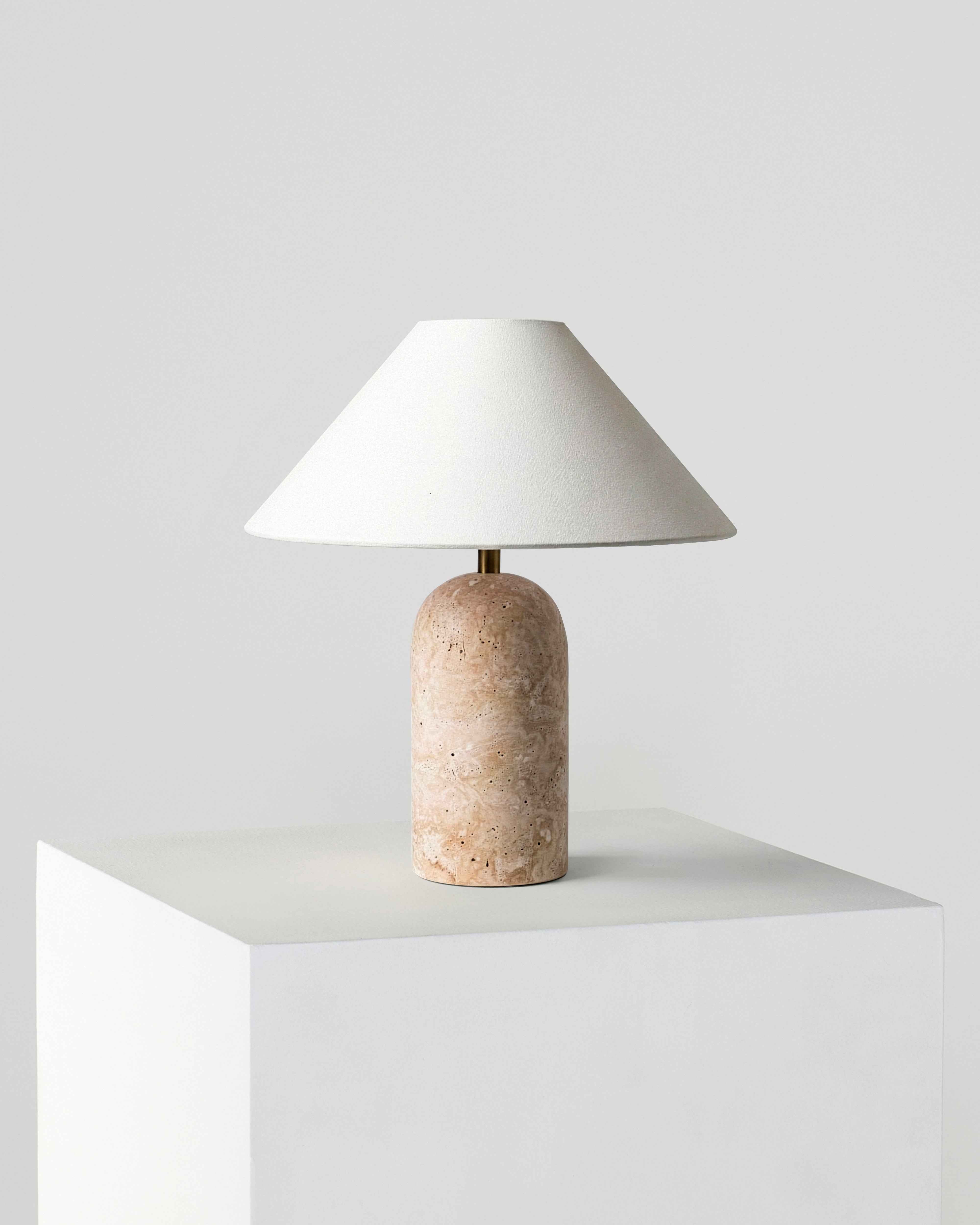 Sable Table Lamp | Brown Marble Base, A-Line Fabric Shade