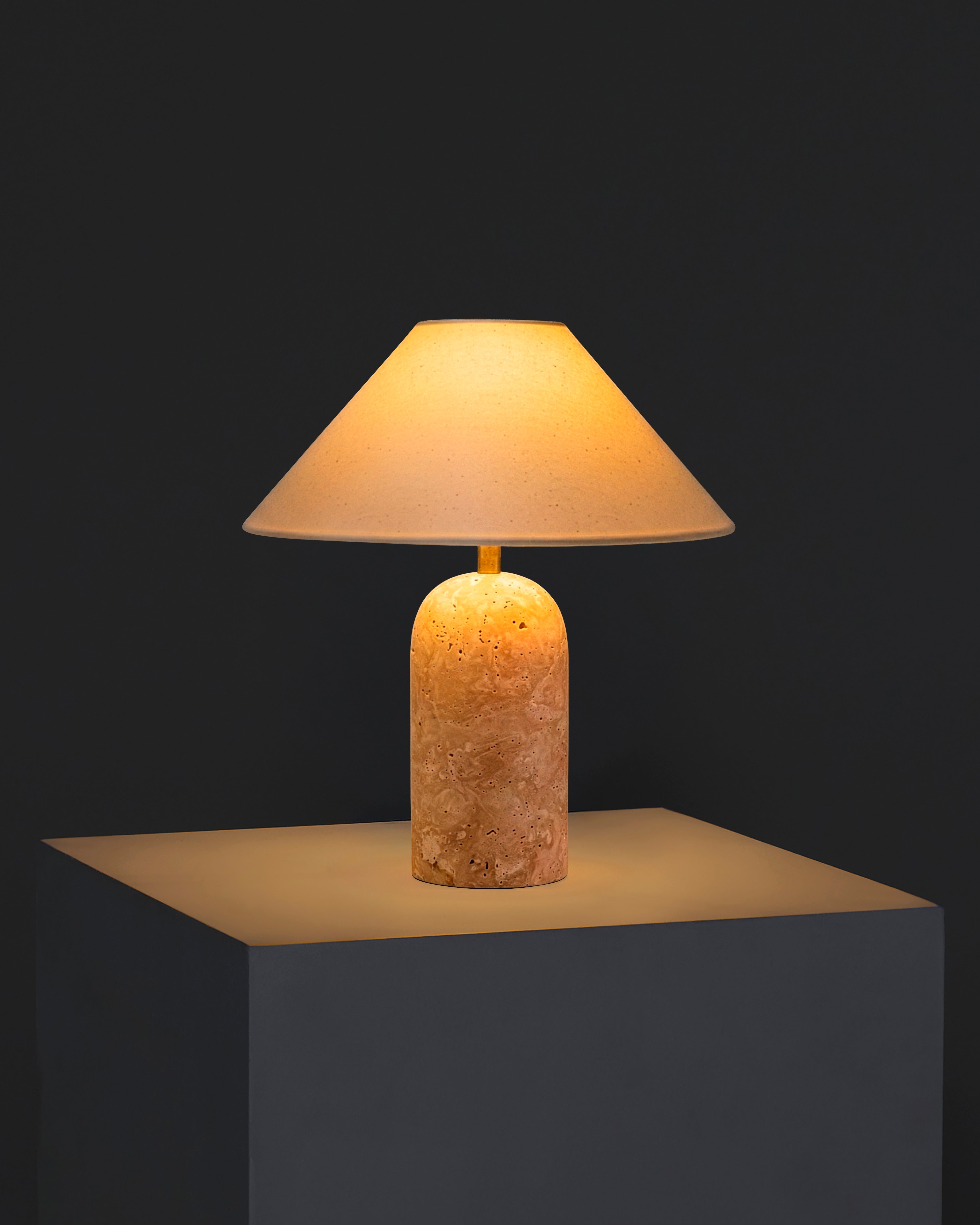 Sable Table Lamp | Brown Marble Base, A-Line Fabric Shade