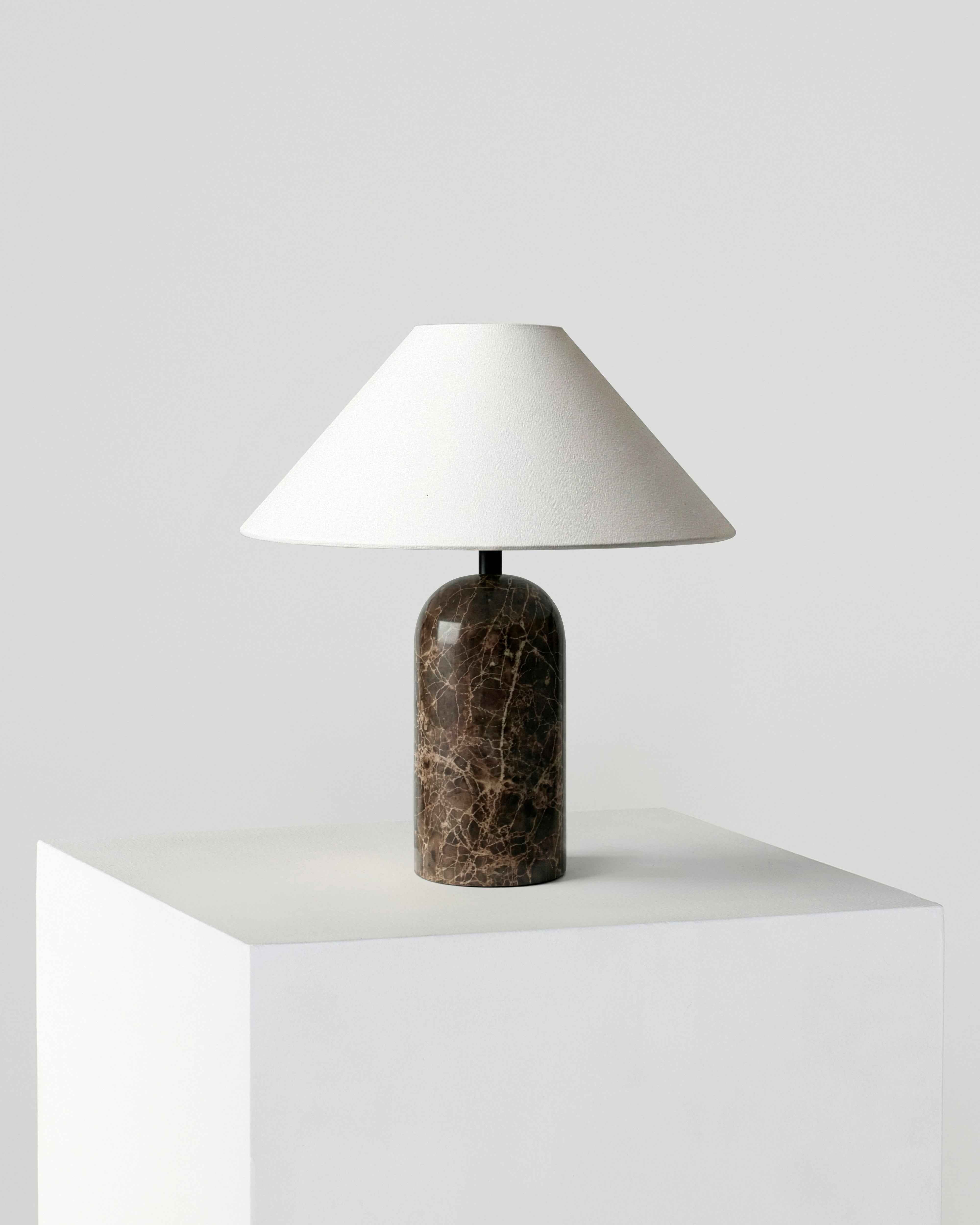 Sable Table Lamp | Brown Marble Base, A-Line Fabric Shade