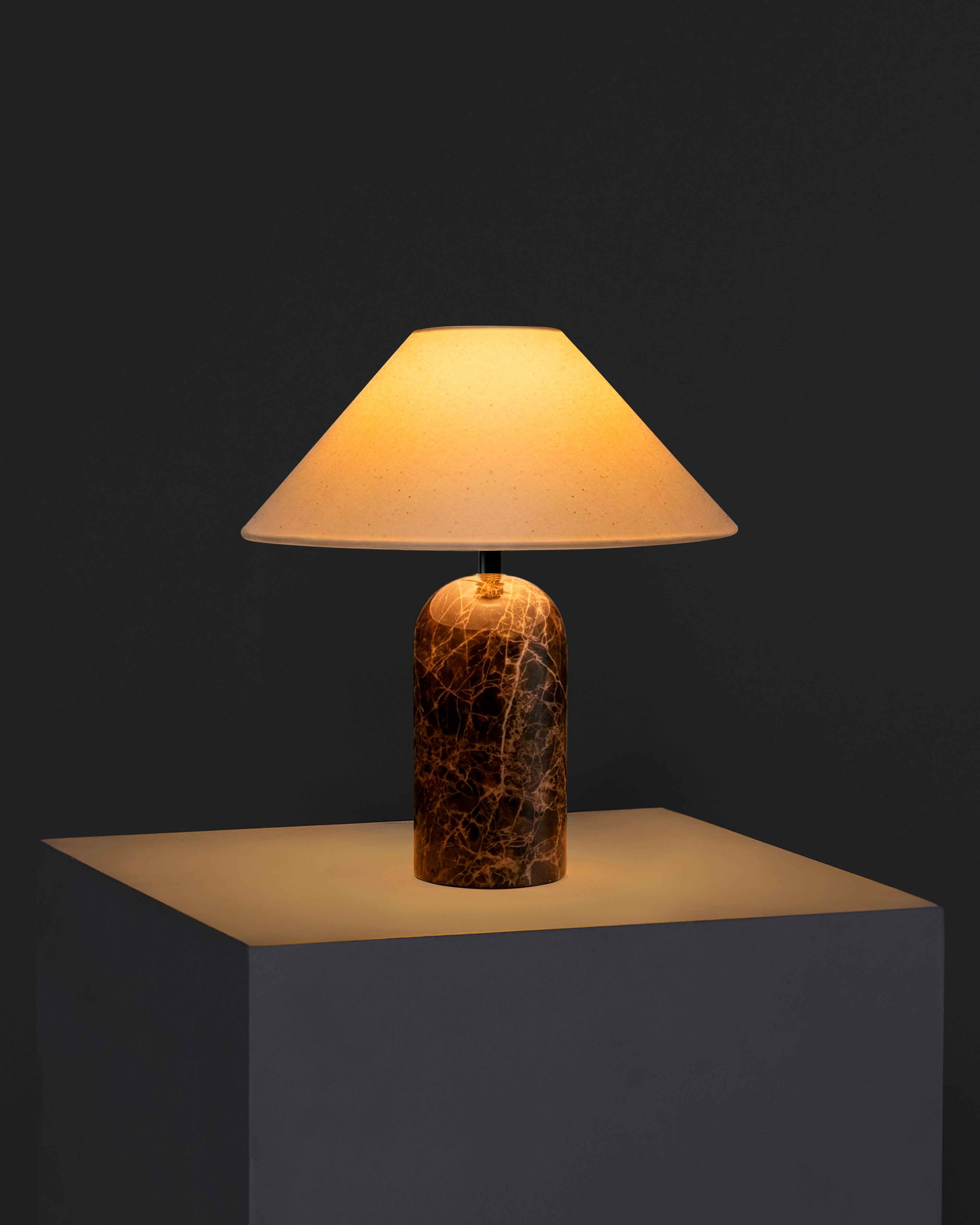 Sable Table Lamp | Brown Marble Base, A-Line Fabric Shade