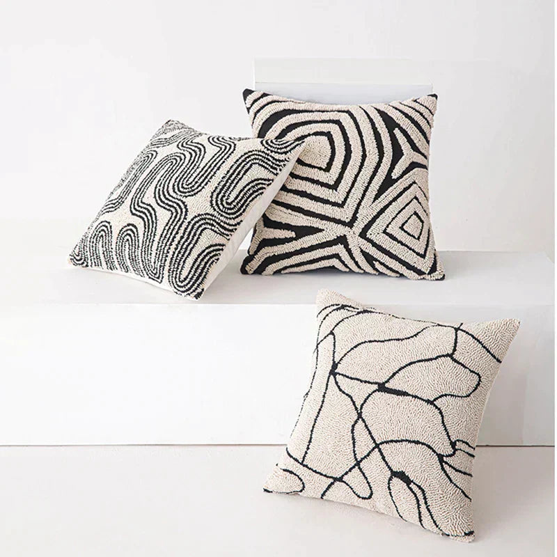 Luna Tufted Kussenhoes | Geometrisch Patroon, Zacht Katoen-Polyester