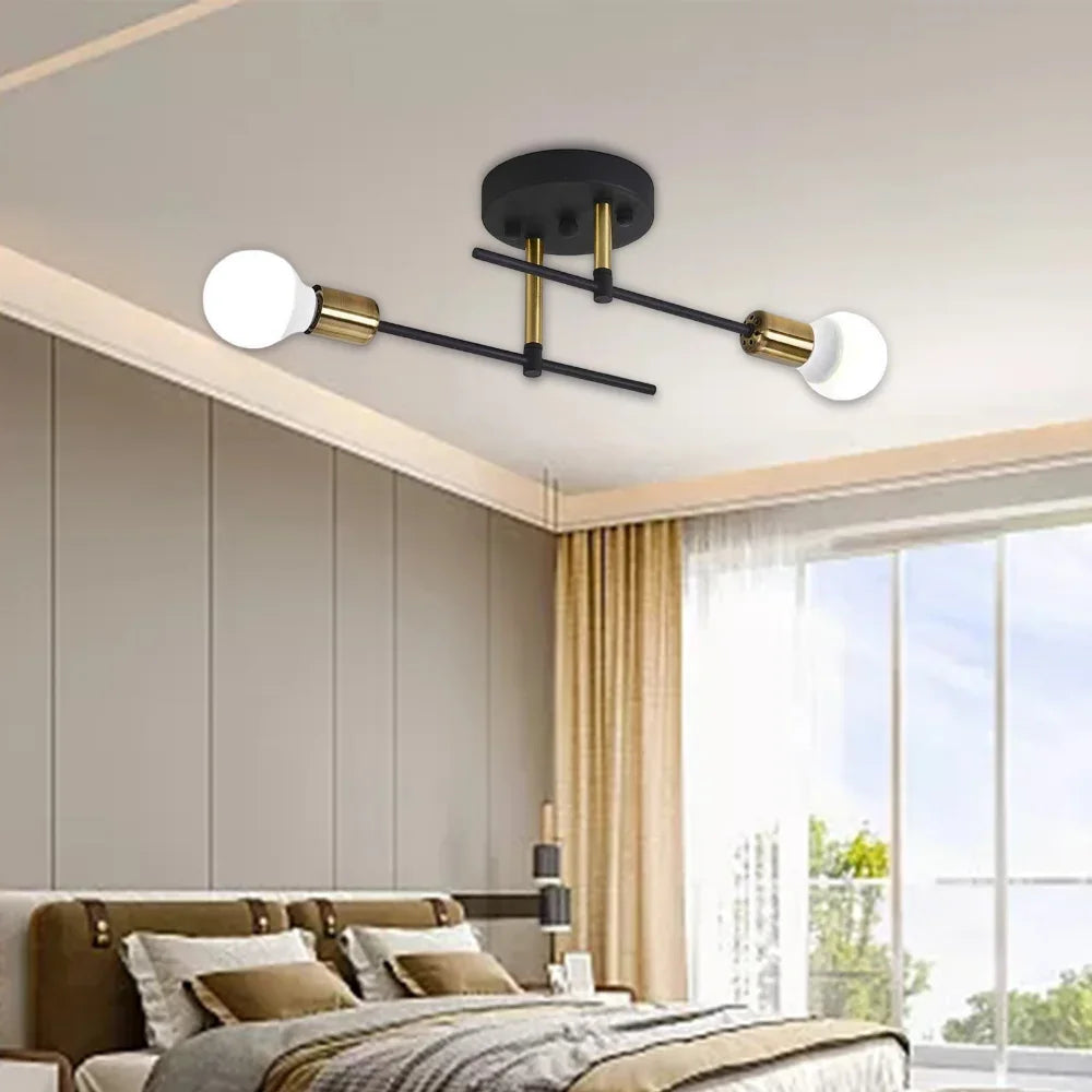 Bela 2-Light Ceiling Lamp | Black & Gold Flush Mount Design