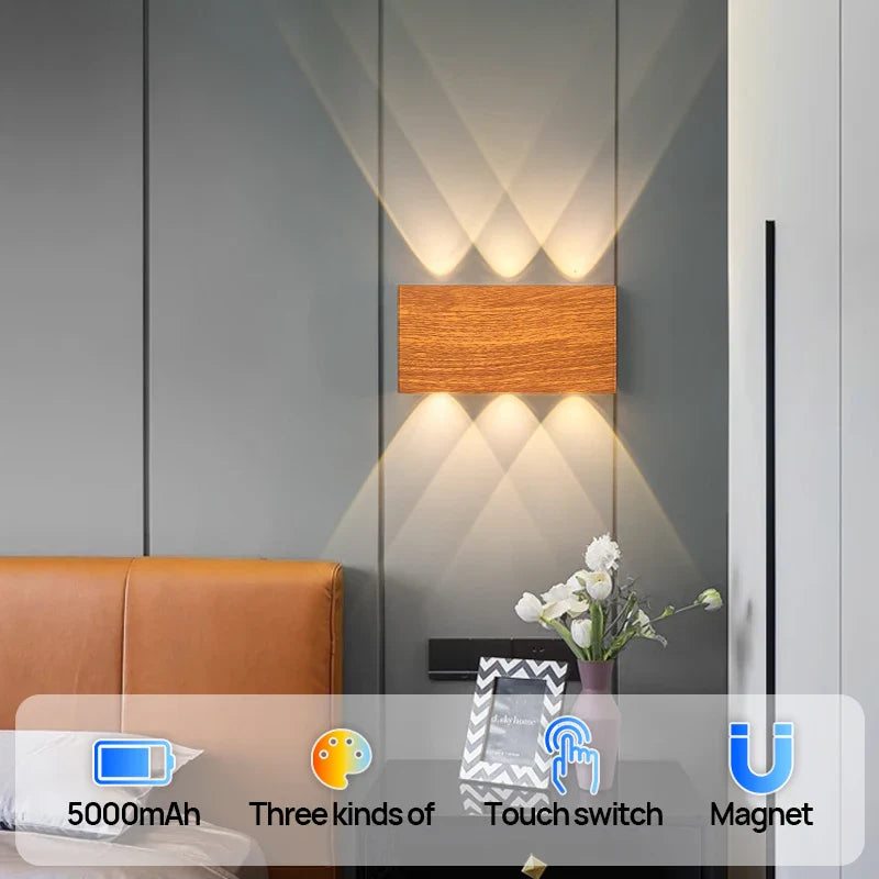 Belo Wall Lamp | Wireless Touch Control, Wood-Grain Design