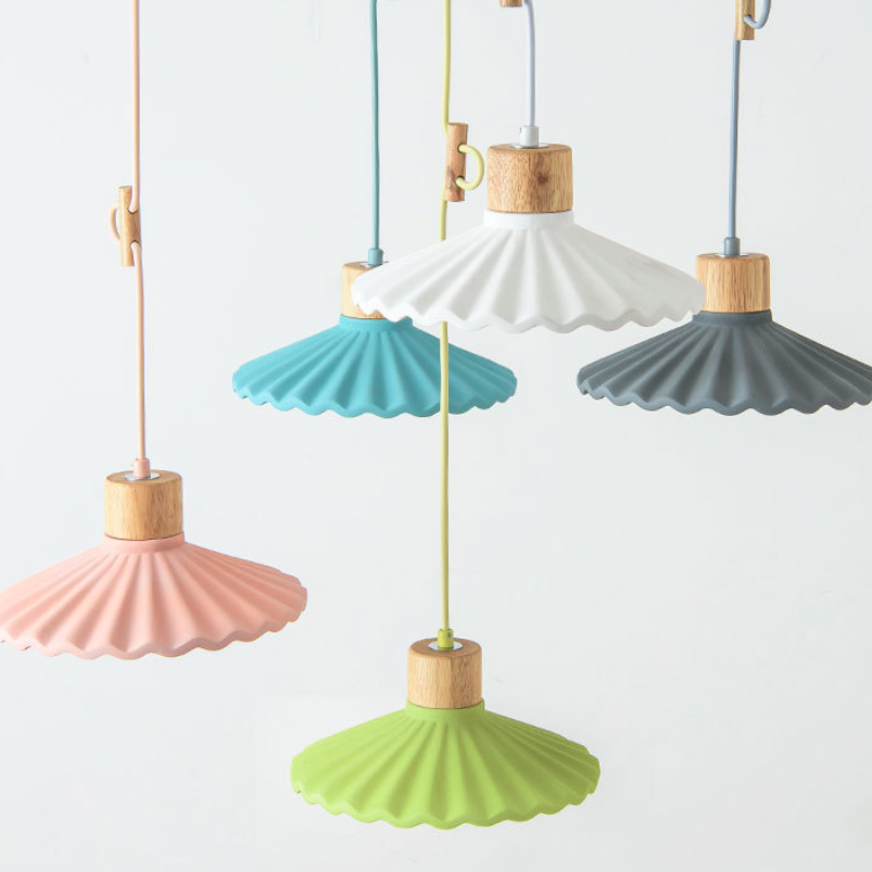 Contemporary Macaron Cement Scalloped 1-Light Pendant Lamp for Living Room