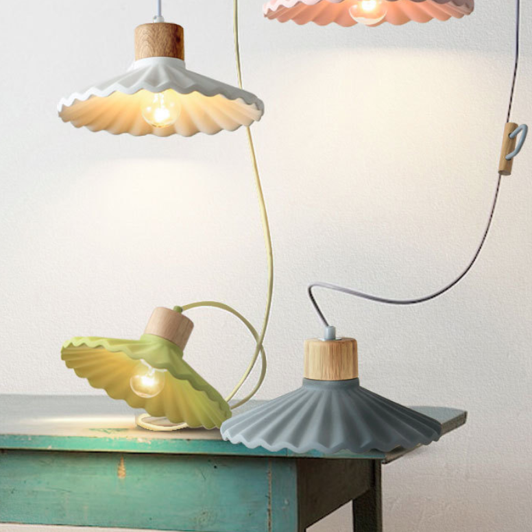 Contemporary Macaron Cement Scalloped 1-Light Pendant Lamp for Living Room