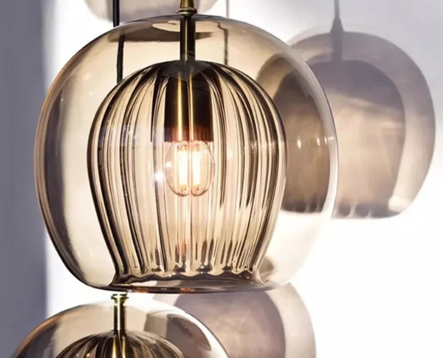 LuxeSphere Glass Pendant Light | Sculptural Ribbed Design