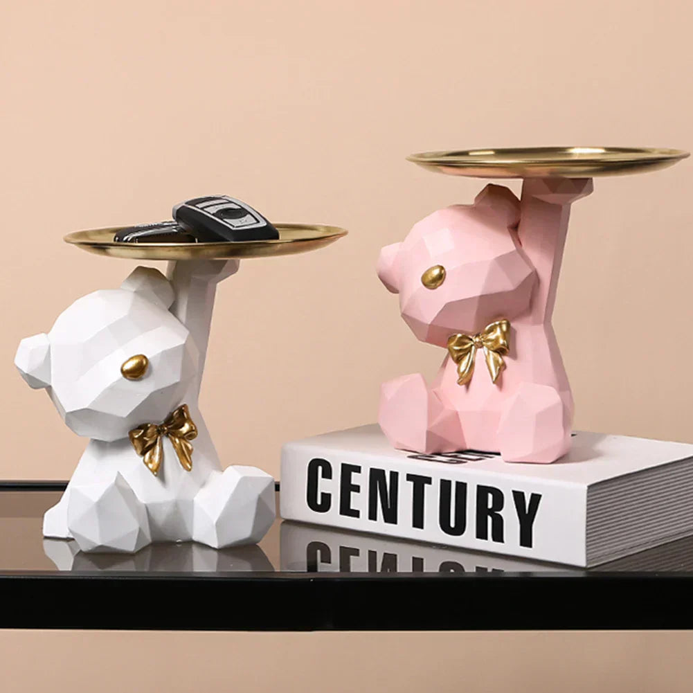 Kairo Geometric Bear Sculpture | Gold Tray, Modern Design