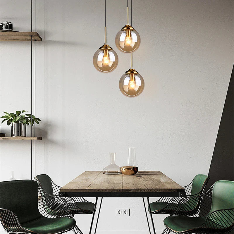 Bela Glass Globe Pendant Light | Adjustable Height, Amber & Smoke Grey