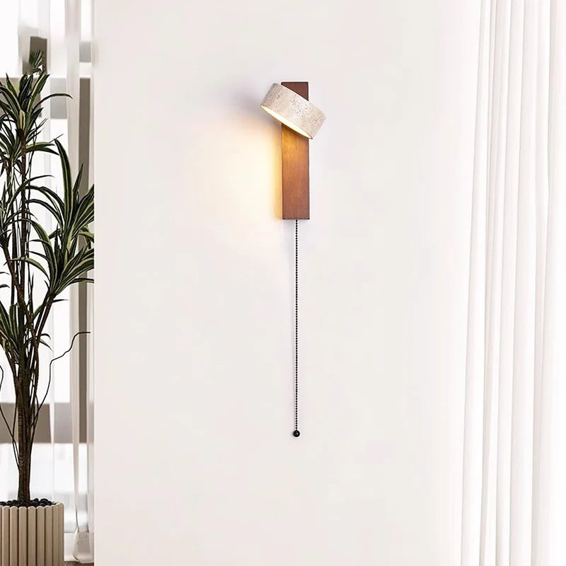 Bela Wall Lamp | French Wabi-Sabi Design with Solid Wood & Travertine
