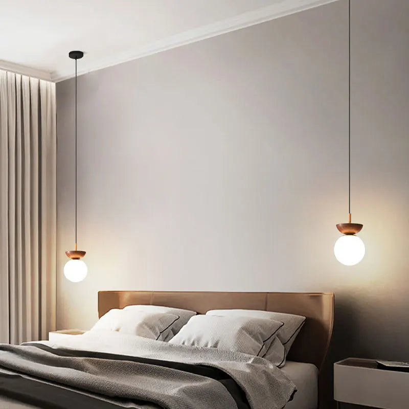 Bela Glass Pendant Light | Frosted Shade, Wood Finish