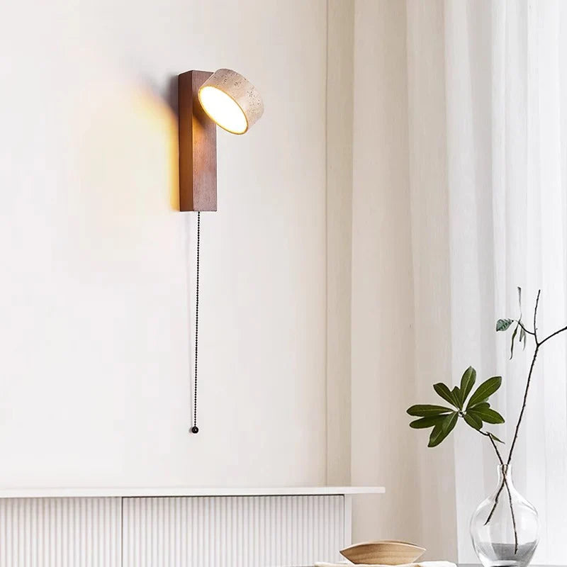 Bela Wall Lamp | French Wabi-Sabi Design with Solid Wood & Travertine