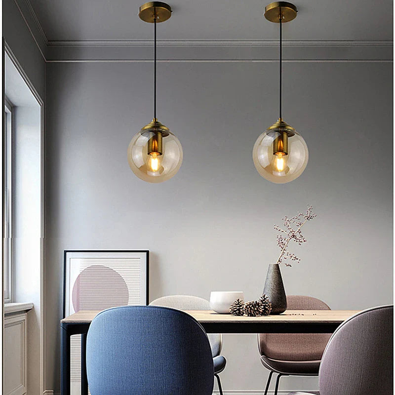 Bela Glass Globe Pendant Light | Adjustable Height, Amber & Smoke Grey