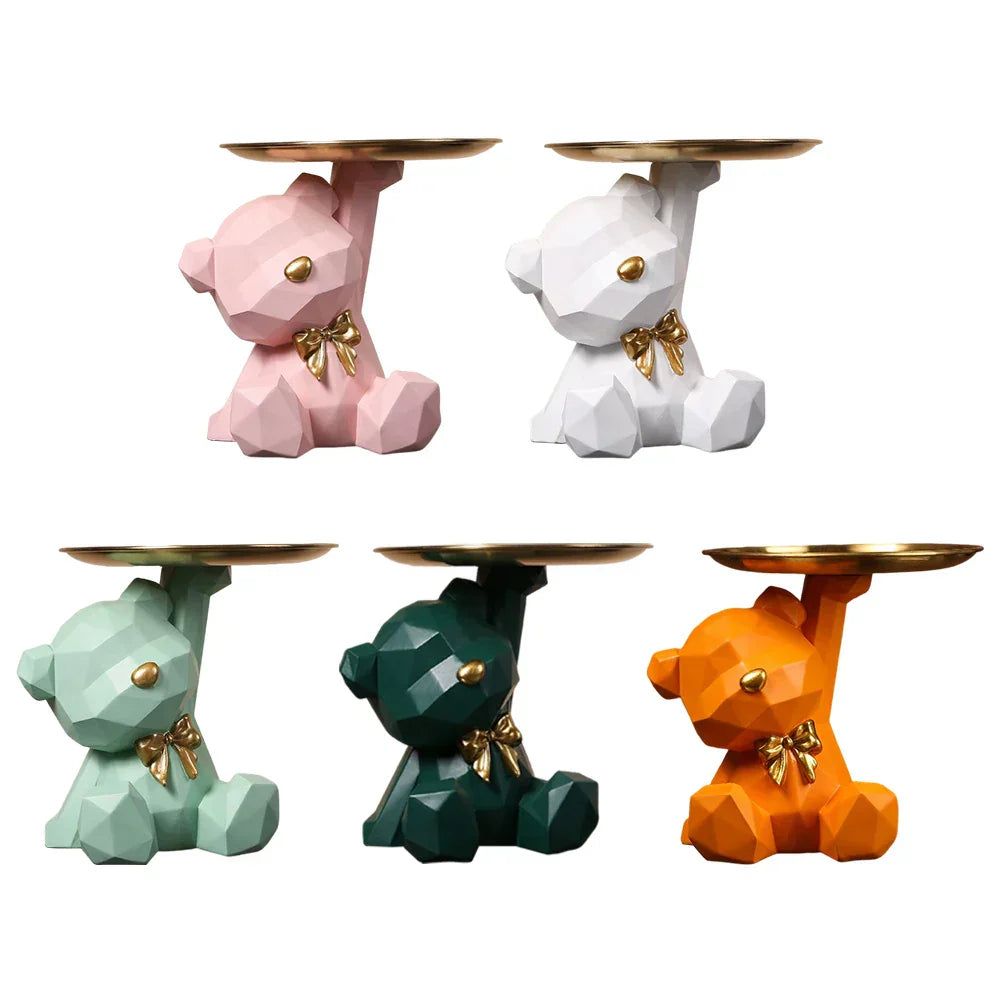 Kairo Geometric Bear Sculpture | Gold Tray, Modern Design