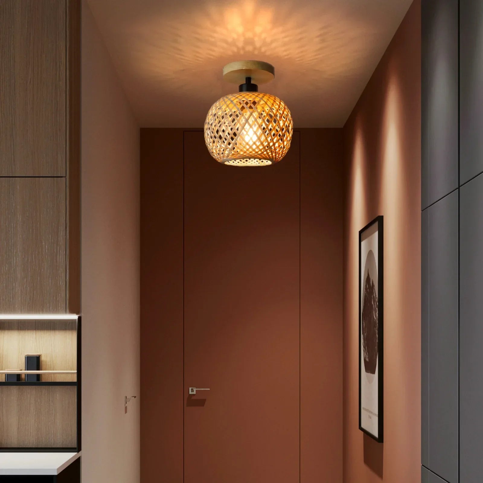 Bamboo Glow Ceiling Lamp | Handwoven Natural Design, Ambient Lighting