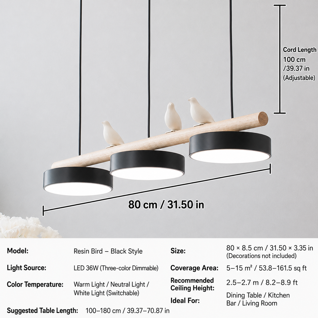 Breeza Chandelier | Nature-Inspired LED with Adjustable Height