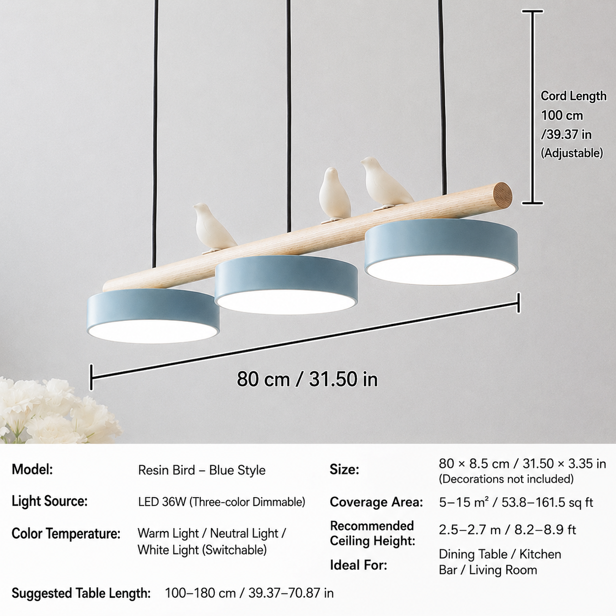 Breeza Chandelier | Nature-Inspired LED with Adjustable Height