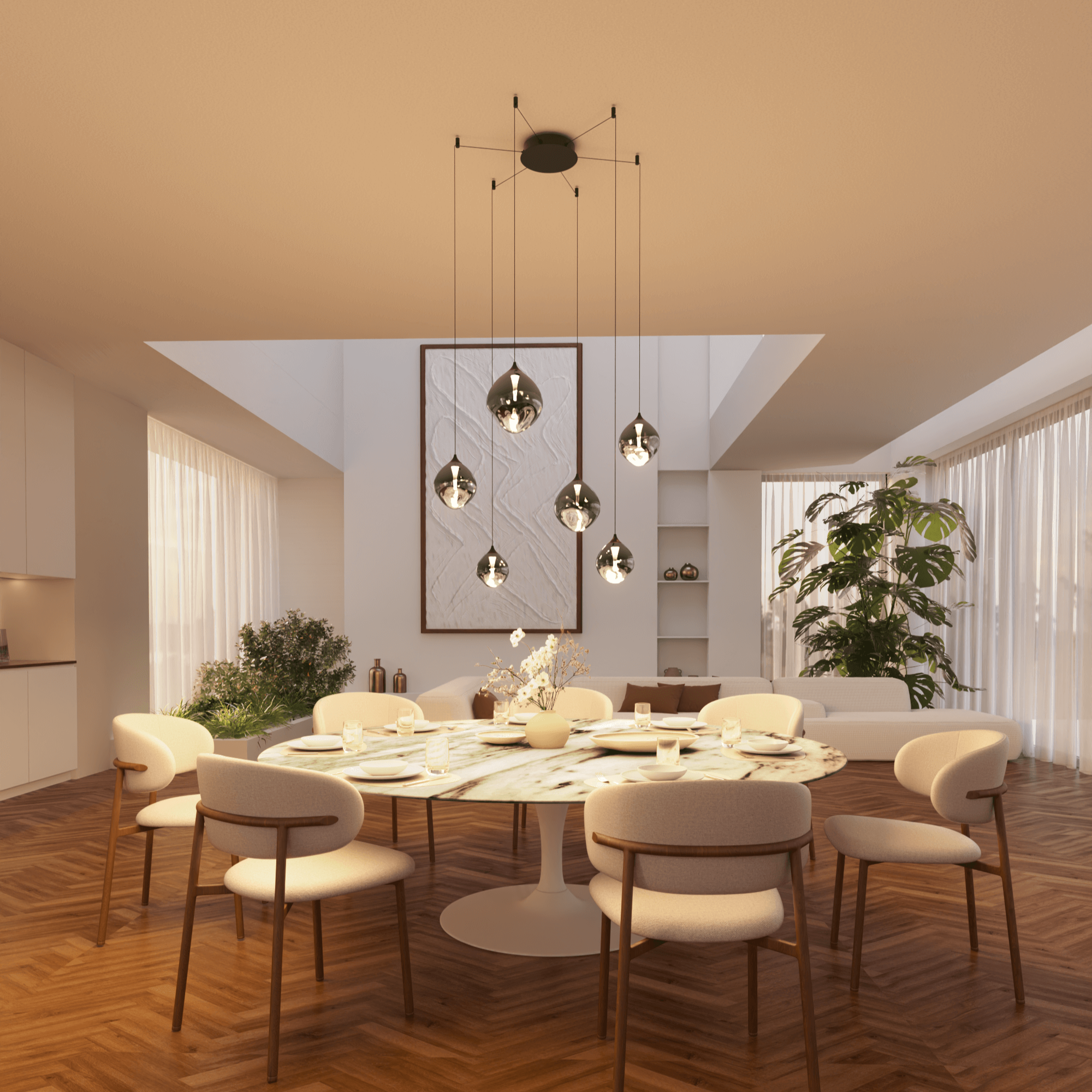 Wela LED Pendant Light | Mouth-Blown Glass, 6 Flames